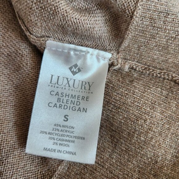 Luxury Premier Collection Small Tan Cashmere Wool Blend Open Cardigan Pockets - Picture 6 of 13